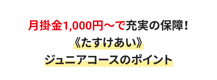 月掛金1,000円~で充実の保障!
《たすけあい》
ジュニアコースのポイント