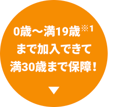 0歳~満19歳※1
まで加入できて
満30歳まで保障!